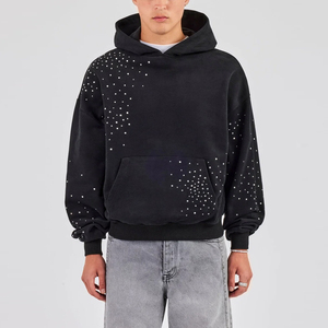 Sweat à capuche en polaire d'hiver personnalisé avec strass à dégradé complet, style streetwear, coupe régulière, pull-over, sweat à capuche avec strass - Product Image 1