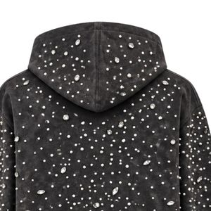 Customized <b>Black</b> Pearl Full <b>Zip</b> <b>Hoodie</b> Luxury Pearl Studded Streetwear Jacket Long Sleeve Hooded Sweatshirt With Pockets - Product Image 4