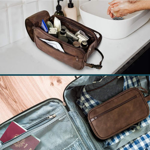 Handmade <b>leather</b> toiletry bag with storage compartments for cosmetics shaving accessories and travel convenience in low price - Product Image 6