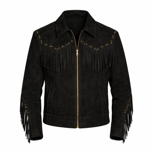 Affordable Men's Western <b>Suede</b> Fringe Leather <b>Jacket</b> with Vintage Cowboy Rodeo Style and Classic Handcrafted Details - Product Image 1