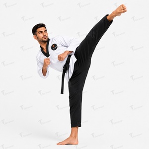 Tenue d'entraînement de Taekwondo Dobok – Ensemble veste et pantalon en tissu léger, respirant et durable, col en V, coupe confortable, personnalisable - Product Image 3