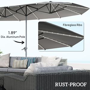Ombrellone da Patio Extra Large 15ft a Doppia Faccia con Luci Solari e Protezione UPF50+ con Manovella Grigio Scuro - Product Image 6