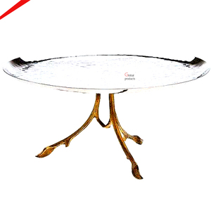Designer Eco-Friendly Metal Cake Stand <b>Silver</b> <b>Top</b> Gold Branch Stand Design Round Shape Cake Stand - Product Image 1