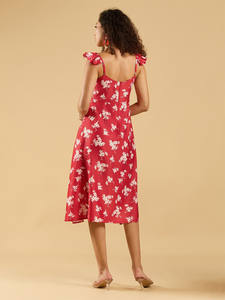 Robe Midi Ample en Georgette Imprimée Florale pour Femme, Col en V, Bretelles, Sans Manches, Taille Naturelle, Écologique, Idéale pour Soirées Formelles - Product Image 2