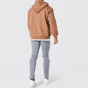 Sweat-shirt à capuche marron pour homme, coupe classique, 100 % coton molletonné, décontracté, pour l'hiver, avec poches, couleur unie brodée - Product Image 1