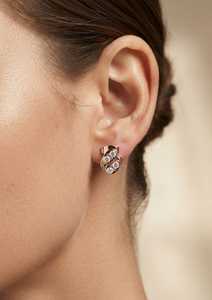 Boucles d'oreilles en or rose 9K avec diamants de laboratoire taille brillant rond, triple pierre, tendance pour mariage femme - Product Image 2
