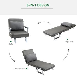 Divano Letto Convertibile Grigio Scuro, Set con 5 Posizioni, Poltrona Pieghevole Estensibile, Struttura in Acciaio, Imbottitura in Schiuma per Soggiorno - Product Image 5