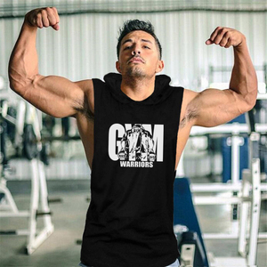 เสื้อกล้ามมีฮู้ดสีแดงสำหรับผู้ชาย พิมพ์ลาย Gym Warriors ผ้าฝ้าย เสื้อโชว์กล้ามเนื้อ สวมใส่สบายๆ สำหรับออกกำลังกาย เสื้อฮู้ดแขนกุดสำหรับผู้ชาย - Product Image 4