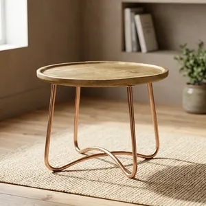 Modern Round Wood Coffee <b>Table</b> with Metal Frame Scandinavian <b>Living</b> <b>Room</b> Furniture Handmade Design - Product Image 3
