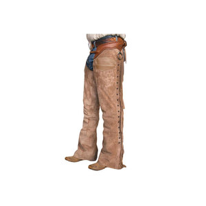 Pantalones ecuestres de gamuza con cinturón de cuero y detalles de flecos para montar a caballo - Product Image 1