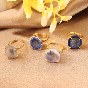 18k Gold Plated Blue Druzy Agate Raw Statement Fashion <b>Ring</b> Women's Latest Design Accessories Best Selling High Quality Jewelry - Product Image 5