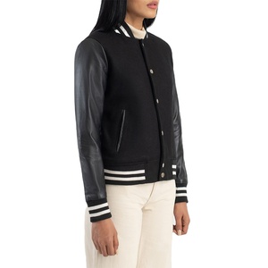 Gran oferta, chaquetas universitarias de lana de manga larga para mujer, diseño OEM personalizado, ropa informal de dos tonos, tela de invierno ligera a prueba de viento - Product Image 6