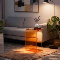 Wohnzimmer Eck-Beistelltisch aus Acryl in warmen Farbtönen, Villa-Terrassen-Orange-Kaffeetisch mit platzsparendem Design für die Heimdekoration