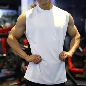 Wholesale Men's White Sleeveless Tank <b>Top</b> O-Neck Solid Color Breathable Casual Knitted Polyester Athletic Wear - Product Image 5
