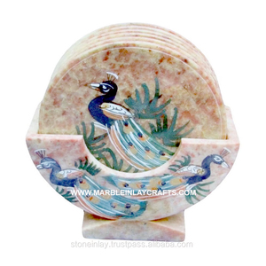 Soapstone Decorative Tea <b>Coaster</b> <b>Sets</b>, Peacock Design <b>Coaster</b> <b>Set</b> - Product Image 1