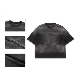T-shirt pour homme en coton délavé style vintage, col rond, manches courtes, streetwear décontracté, vêtements d'été - Product Image 4