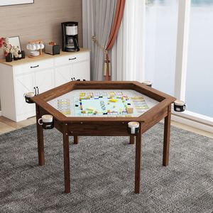 Table de jeu hexagonale avec pieds en bois massif, plateau amovible, tapis de jeu antidérapant - Table de jeu en bois massif pour 6 joueurs - Product Image 1