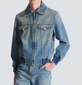 Veste en jean éco-responsable pour homme, nouvelle tendance, effet délavé léger, effet aléatoire, style streetwear hiver, fermeture éclair - Product Image 4