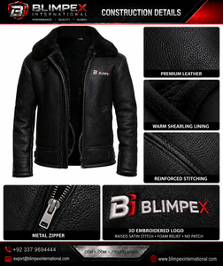 OEM Custom Logo Unisex High-Quality Black Shearling Leather Aviator <b>Jacket</b> Warm Fur Lined Winter <b>Jacket</b> Private Label - Product Image 2