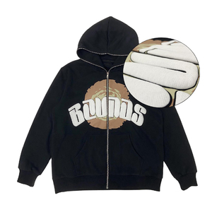 Sweat à capuche zippé noir pour homme avec logo 3D en relief, coupe classique, en coton French Terry, décontracté, pour l'automne - Product Image 1
