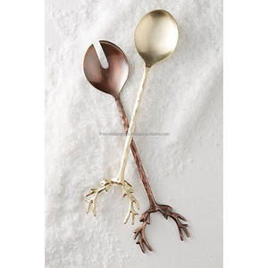 Latest Design Silver & Gold Finish Stainless Steel Salad <b>Spoon</b> And Fork Salad Server Set With Fancy Handles <b>Table</b> Decor - Product Image 3