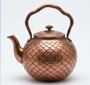 Vintage Copper <b>Teapot</b> with Fish Scale Pattern and Arched Handle - Product Image 2
