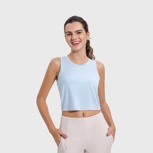Débardeur court côtelé en coton pour femme, sans manches, col rond, style personnalisé, décontracté, pour l'été - Product Image 3
