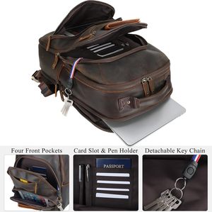 Mochila de Viaje de Cuero para Portátil para Hombre, Compatible con Computadoras de 15.6 y 16 Pulgadas, Estilo Vintage, para Negocios, Trabajo, Viajes Cortos, Campamento - Product Image 3