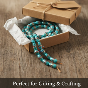 Perles de verre artisanal en turquoise | Style de mariage avec accents en cuivre |   Perles décoratives pour la fabrication de bijoux, brin de 8 pouces - Product Image 5