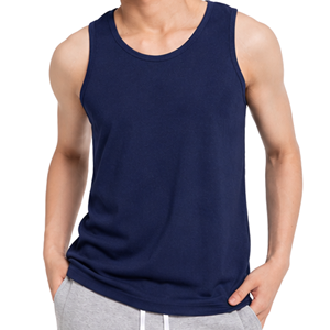 Camiseta sin mangas informal de punto azul marino para hombre, cuello redondo, color sólido - Product Image 1