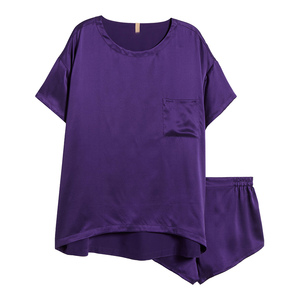 Conjunto de Pijama de Dos Piezas de Manga Corta en Color Personalizado, Ropa de Dormir de Seda y Satén Cómoda, Diseño Personalizado, Pantalones y Camiseta para Mujer - Product Image 5