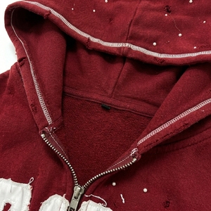 Survêtement pour homme en coton durable, coupe ample et carrée, délavé à l'acide, avec broderie, patchs et appliqués, fermeture éclair et strass, taille mi-haute - Product Image 3