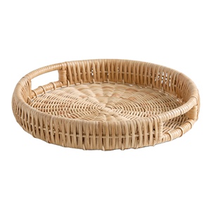 Bandeja Redonda de Ratán Tejida a Mano, con Borde Elevado, Ecológica, para Servir, Venta al Por Mayor, para Uso en el Hogar y la Cocina - Product Image 1