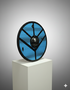 Authentique Bouclier Viking Artisanal en Bois Bleu avec Acier de Combat, pour Guerrier Nordique Médiéval, Reconstitutions Historiques, Décoration et Costumes, Découpé - Product Image 2