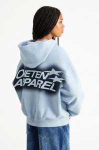 ONETEN APPARELS <b>Women's</b> Light <b>Blue</b> Hooded Zip-Up Drop Shoulder Back Print <b>Fleece</b> Sweatshirt - Product Image 3