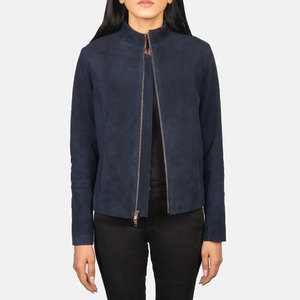 High Quality Custom Logo <b>Suede</b> Leather <b>Jacket</b> for Women Wholesale Navy blue <b>suede</b> biker <b>jacket</b> for women made from soft Leather - Product Image 1