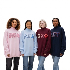 Pull en tricot à col roulé surdimensionné pour femmes avec motif brodé PK sur le devant, vêtements décontractés d'automne - Product Image 2