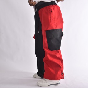 Custom Black <b>Red</b> Waterproof 10,000mm Windproof Breathable Snow Pants Drawstring Waistband <b>Belt</b> Loops Warm Lining Multiple Cargo - Product Image 1