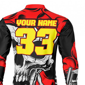 Camiseta de Motociclismo Personalizada para Hombre, Manga Larga, Sublimada, Secado Rápido, Transpirable, Diseño de Calavera Roja y Negra - Product Image 3