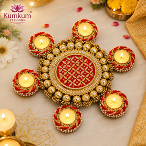 Juego de Portavelas de Té Gota Patti Rangoli Hechos a Mano en India, Decoración Festiva para Diwali, Bodas, Templos y Hogar, Regalo o Recuerdo - Product Image 1