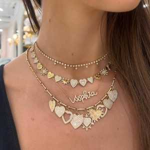 สร้อยคอรูปหัวใจห้อยประดับเพชรทรงกลม 14K ทองคำแท้ ฝังเพชรแบบ Pave พร้อมสร้อยยาว 18 นิ้ว ดีไซน์หรูหรา คลาสสิก เหมาะสำหรับงานแต่งงาน - Product Image 4