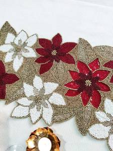Oriental Luxury Handmade Eco-Friendly Fabric <b>Table</b> <b>Runner</b> Rectangle Beaded Lotus Design Mat - Product Image 6