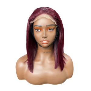 Perruque Lace Front Suisse 10 Pouces Style Bob Cheveux Remy Couleur Bourgogne Dentelle Transparente Sans Colle Perruques Cheveux Humains Taille Moyenne - Product Image 1