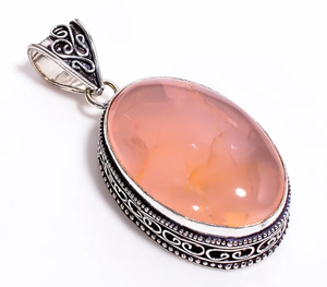 Pendentif ovale en agate plaqué argent tibétain vintage FE, serti de pierres, style bohème, certifié IGI, bijoux unisexes, cadeau - Product Image 1