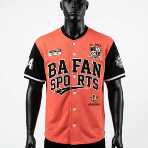 T-shirt 100% coton pour homme, coupe ample, imprimé, 240 GSM, respirant, en maille poly corail noir, style baseball, avec logo personnalisé en twill. - Product Image 6