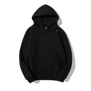 Sudadera con Capucha Negra para Hombre, Corte Regular, Algodón French Terry, Informal, de Invierno, con Bolsillos, Manga Regular, ODM, Impermeable - Product Image 1