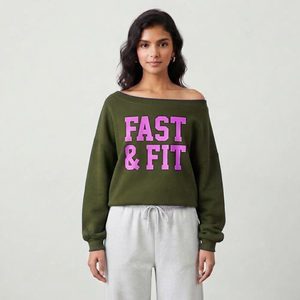 Polyester Cotton Fabric High Quality Printed <b>Sweatshirt</b> Streetwear Slash Neck <b>Off</b> <b>Shoulder</b> <b>Sweatshirt</b> - Product Image 1