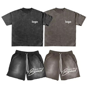 Conjunto de Camiseta y Pantalones Cortos Unisex Vintage Lavados, Estilo Casual Holgado de Dos Piezas para Hombre y Mujer - Product Image 4
