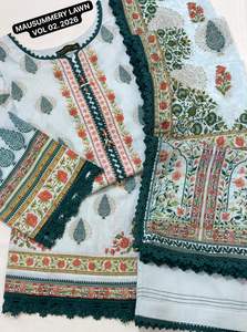 MAUSUMMERY LAWN VOL-2 Conjunto de 3 piezas cosido y bordado, listo para usar, para fiesta de verano, con camisa de algodón tipo salwar y dupatta de encaje - Product Image 3