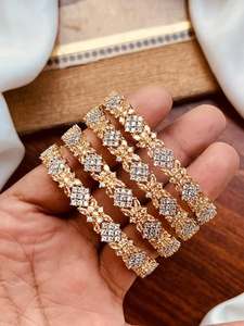 Premium Luxury American Diamond <b>Bangles</b> <b>Set</b> High Shine CZ Stone Trendy Peace Bridal Wedding Designer Sparkling Party Wear Women - Product Image 2